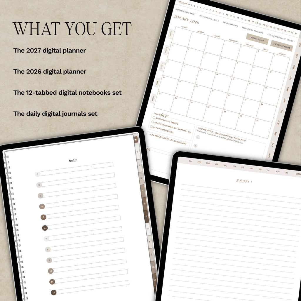 The Beautifully Simple 2027 Bundle: Digital Planner, Daily Journal & Tabbed Notebook