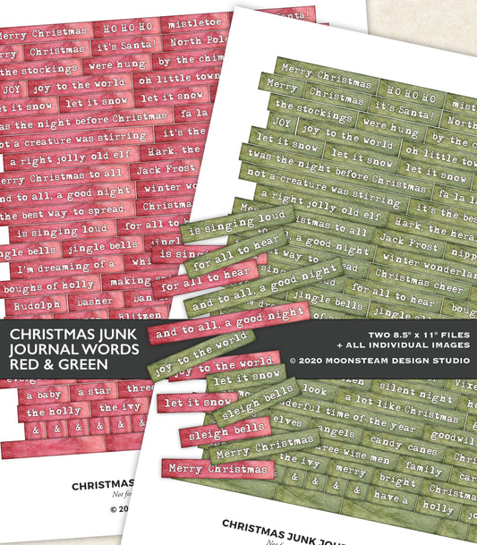 Christmas Journal Words Bundle – Red & Green Printable Ephemera