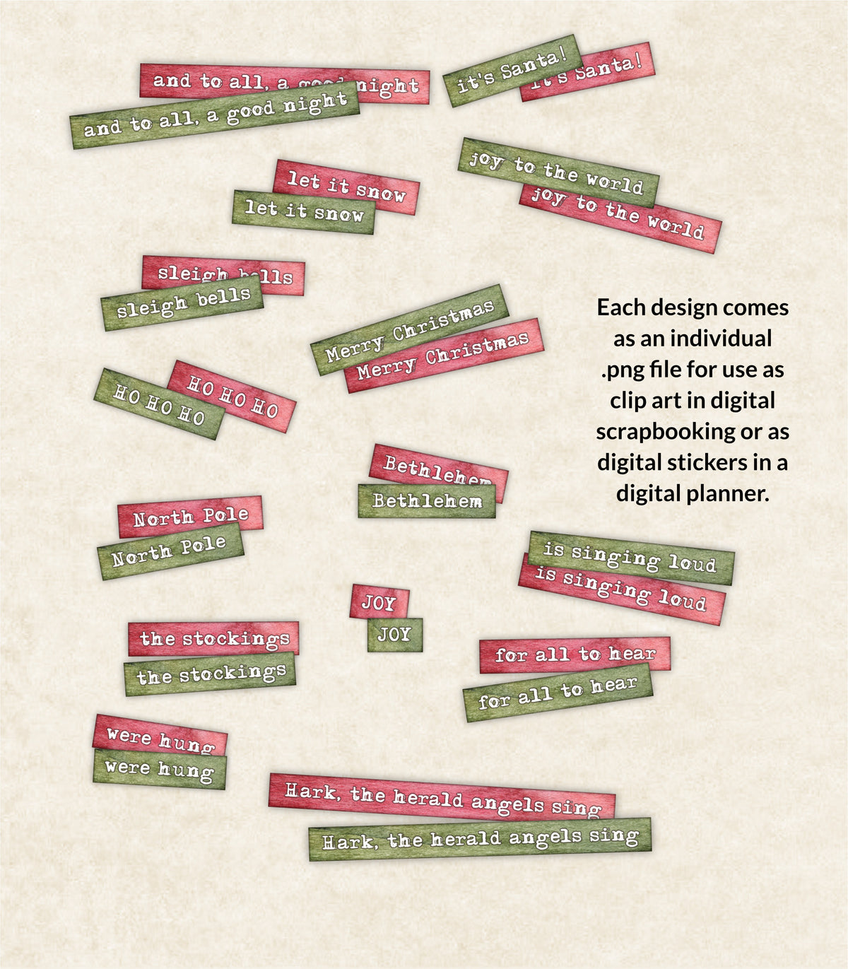 Christmas Journal Words Bundle – Red & Green Printable Ephemera