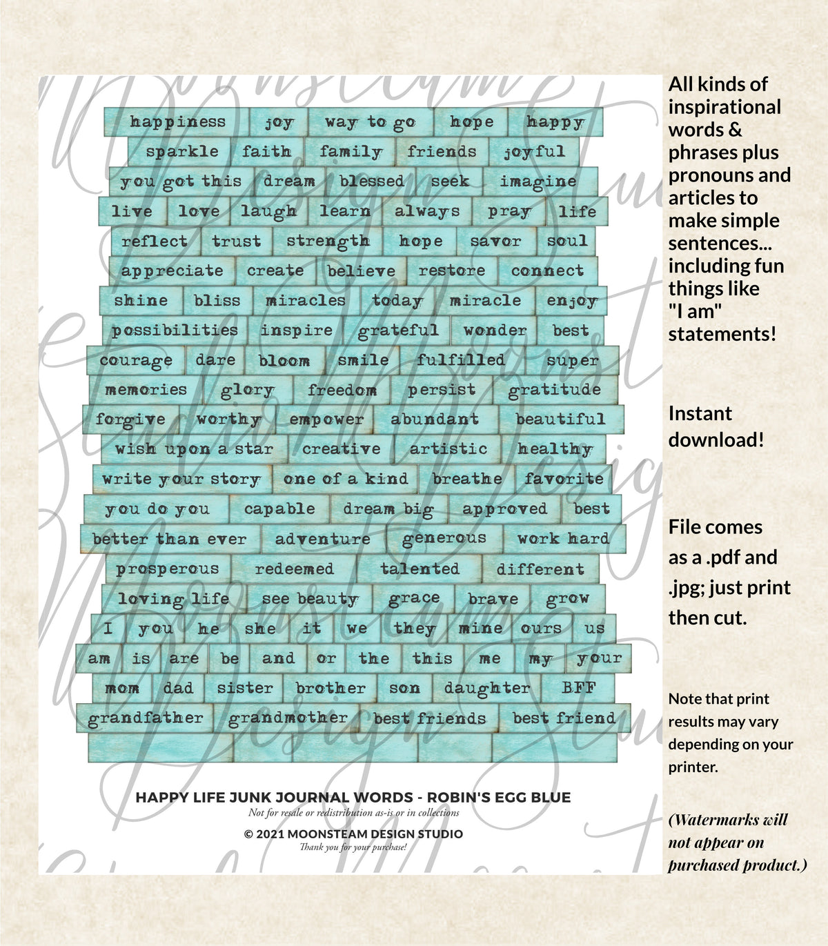 Happy Life Journal Words in Blue
