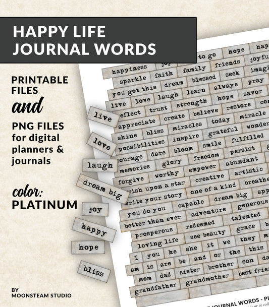 Happy Life Journal Words in Gray