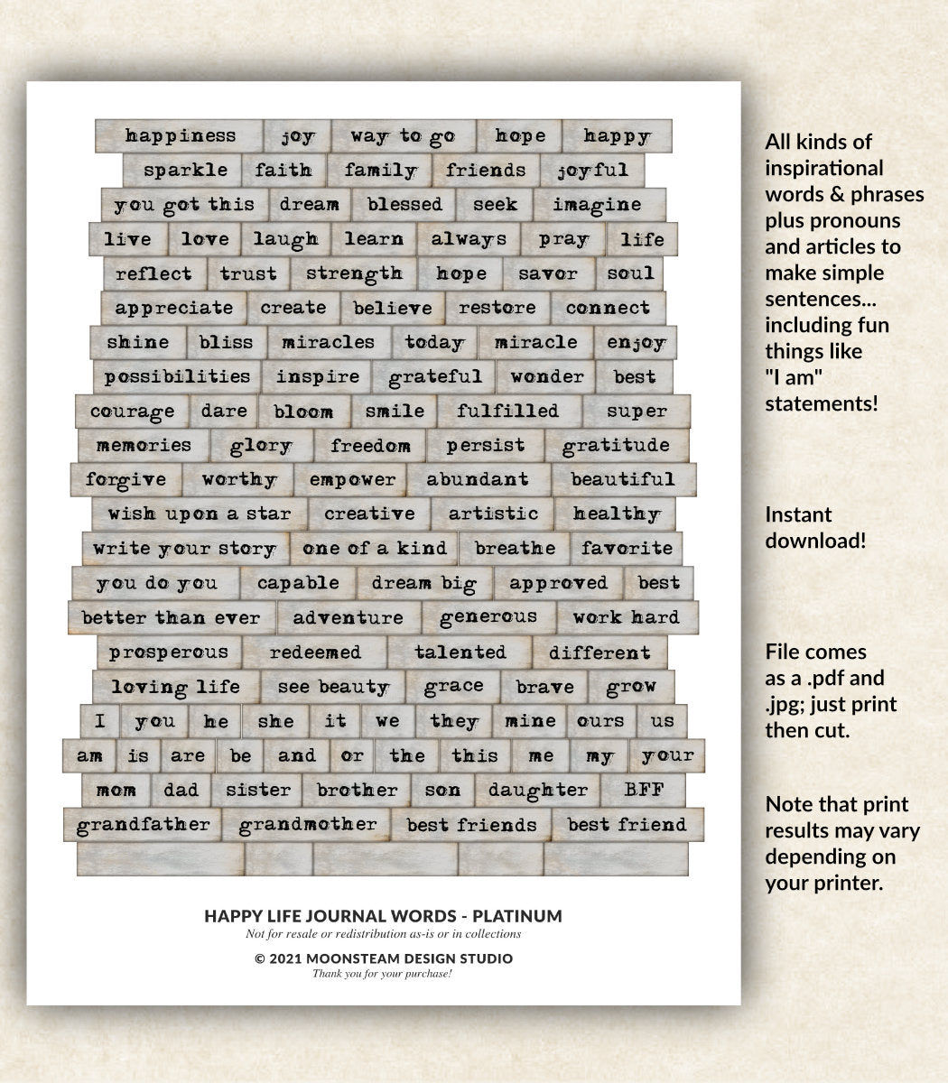 Happy Life Journal Words in Gray