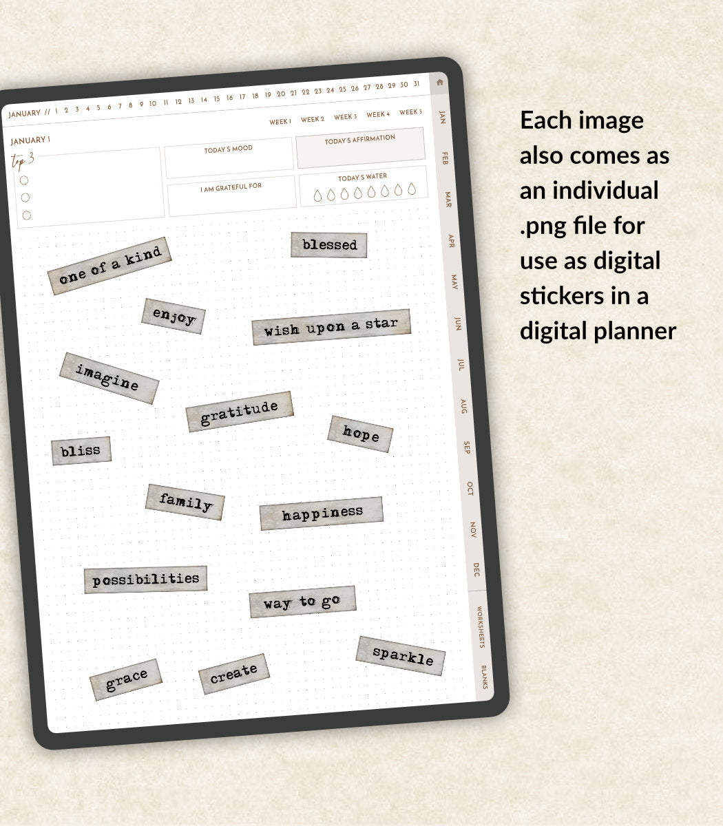 Happy Life Journal Words in Gray