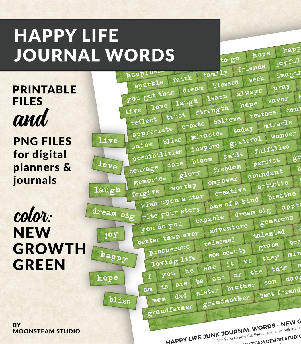 Happy Life Journal Words in Green