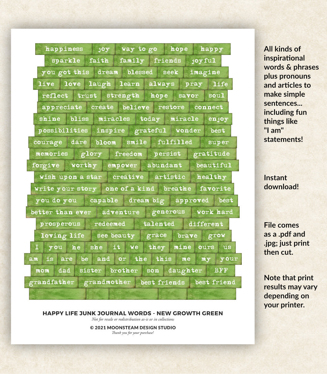 Happy Life Journal Words in Green