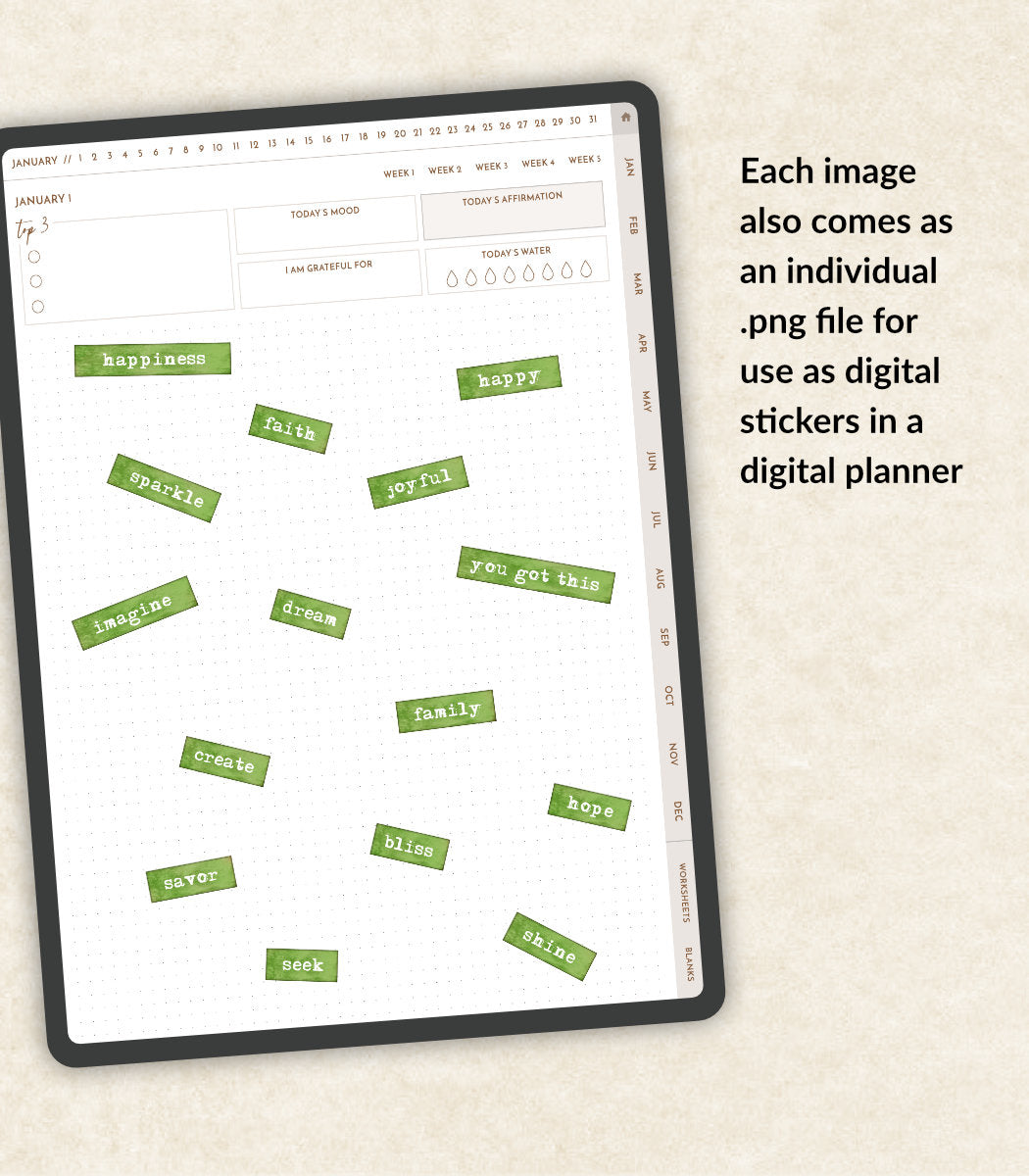 Happy Life Journal Words in Green