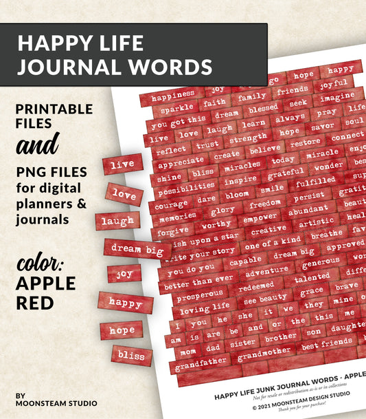 Happy Life Journal Words in Red