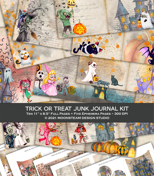 Trick or Treat Junk Journal Kit - Printable Pages & Ephemera