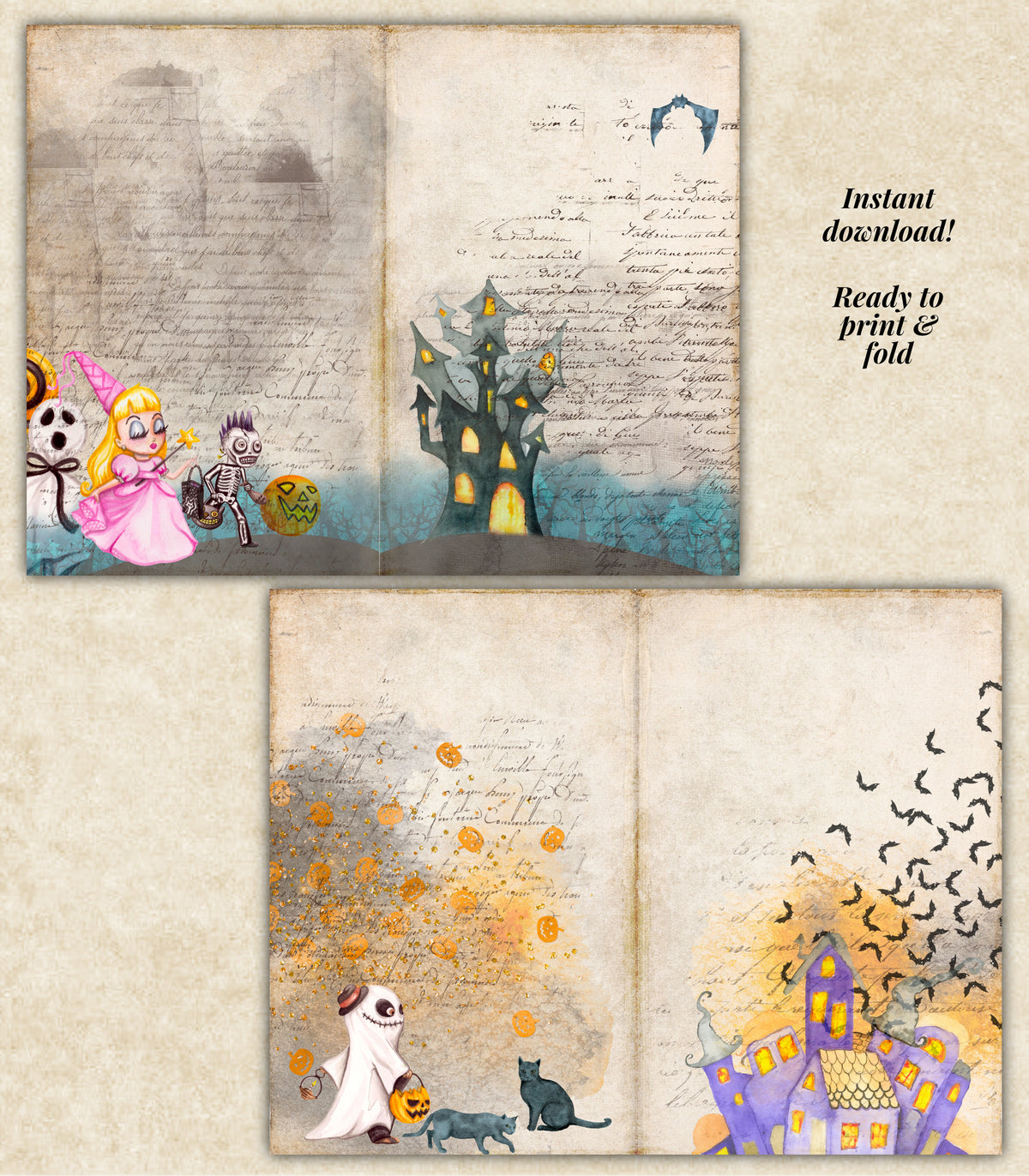 Trick or Treat Junk Journal Kit - Printable Pages & Ephemera