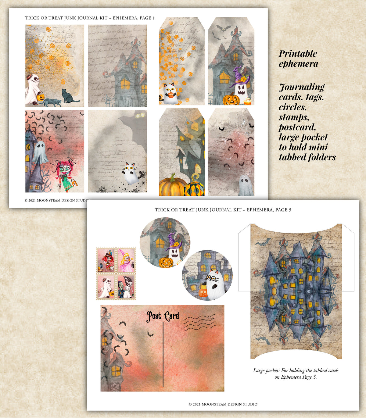 Trick or Treat Junk Journal Kit - Printable Pages & Ephemera
