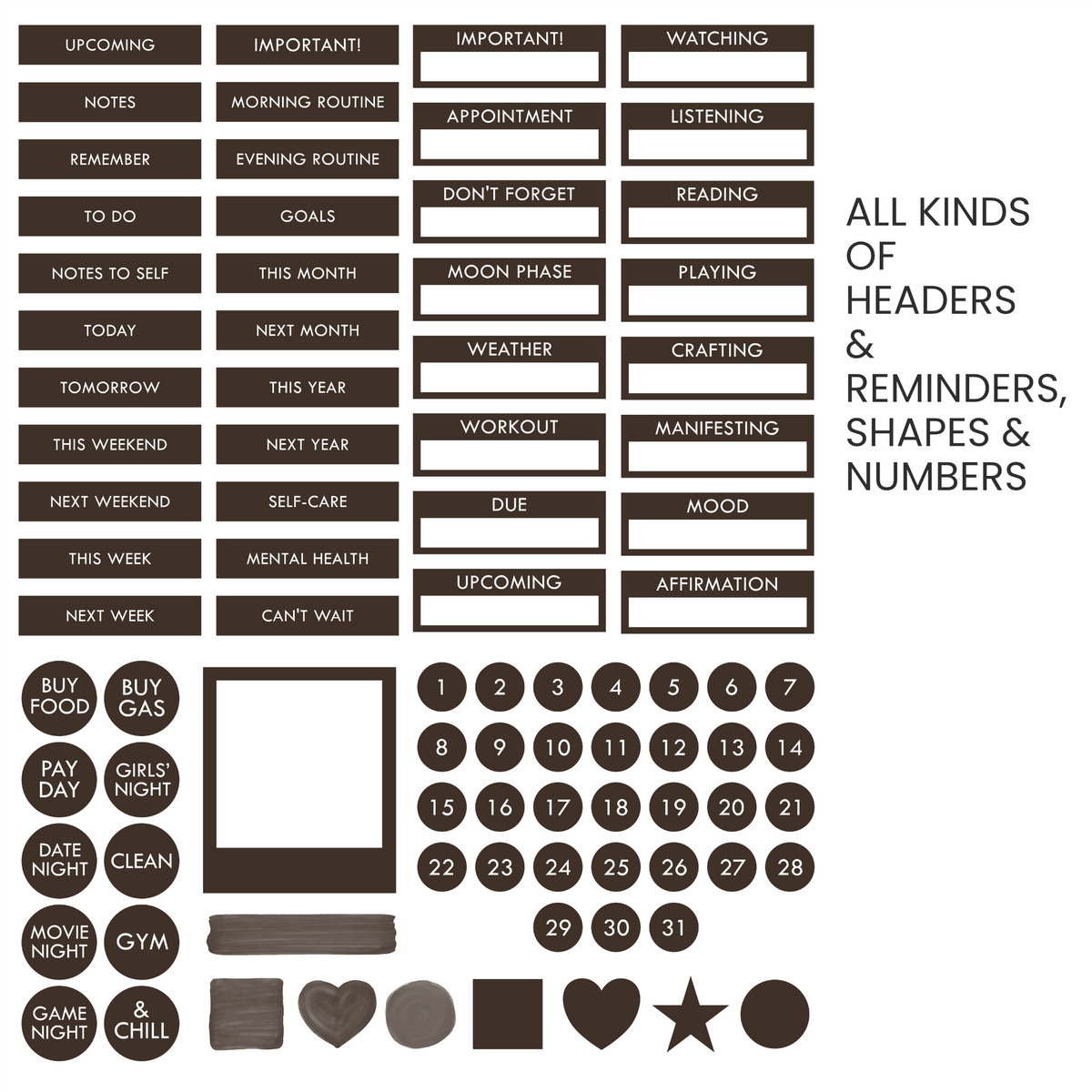 Cacao (Dark Brown) Digital Stickers