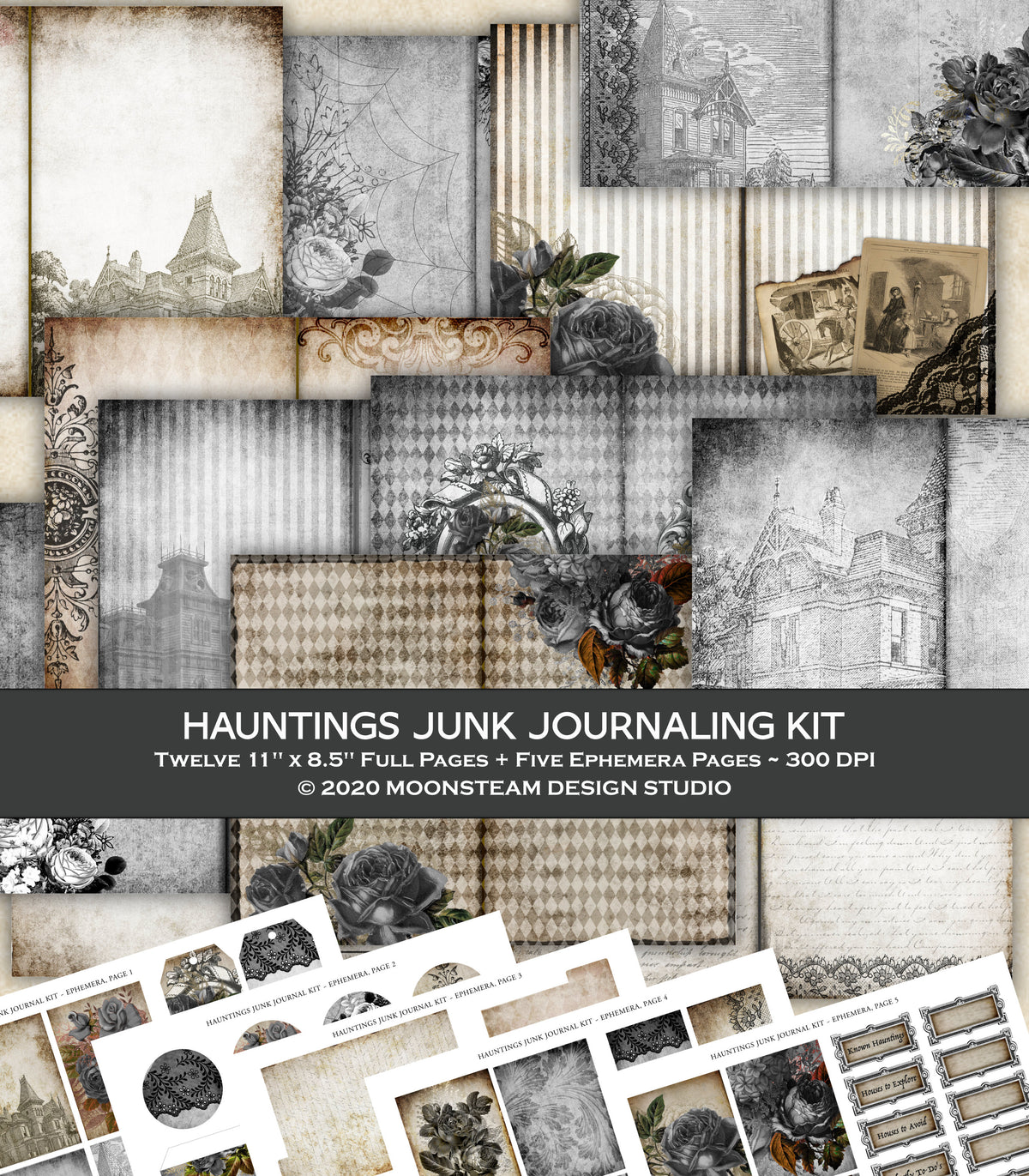 Hauntings Junk Journal Kit - Printable Pages & Ephemera