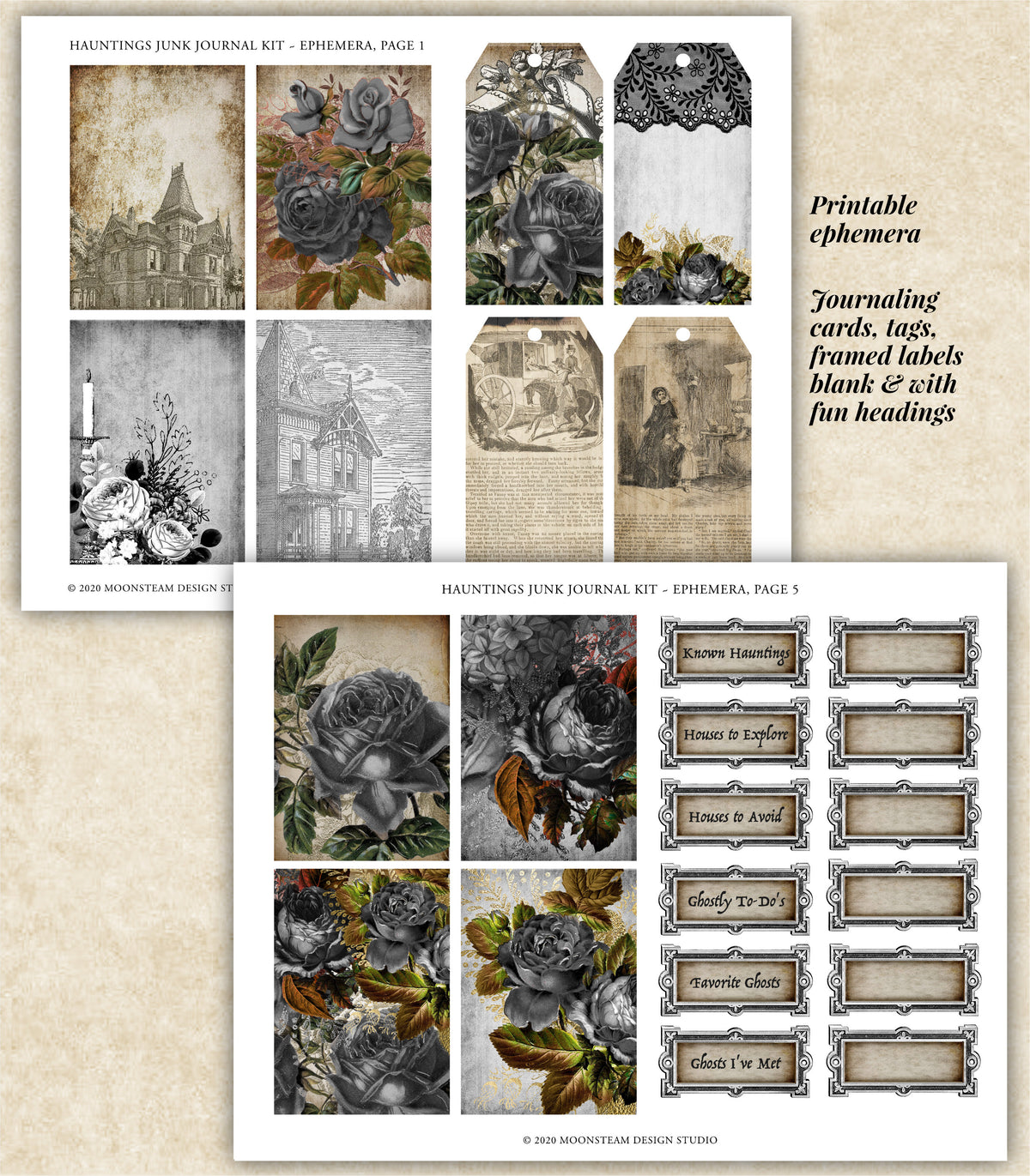 Hauntings Junk Journal Kit - Printable Pages & Ephemera