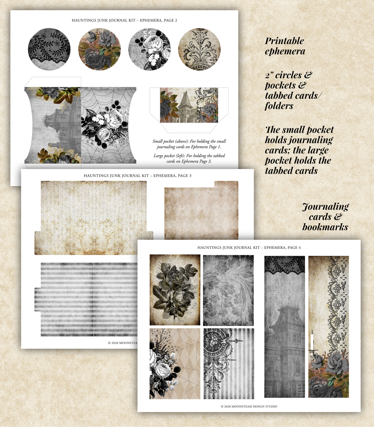 Hauntings Junk Journal Kit - Printable Pages & Ephemera