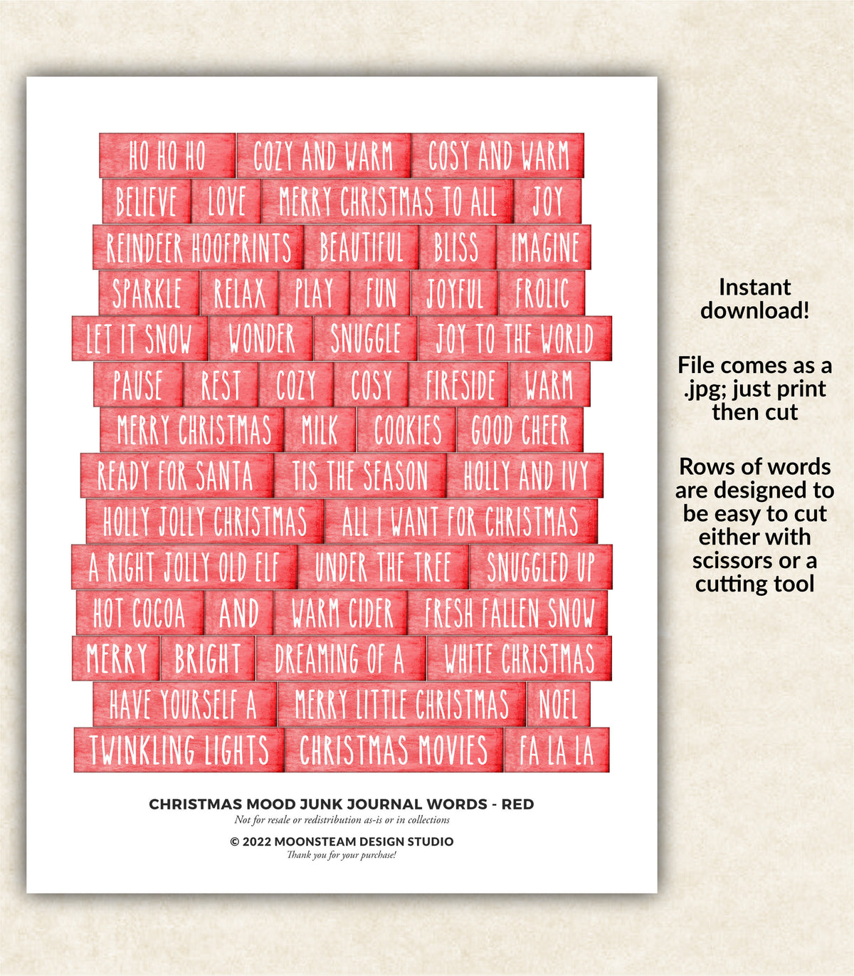Printable Cozy Christmas Journal Words & Digital Stickers