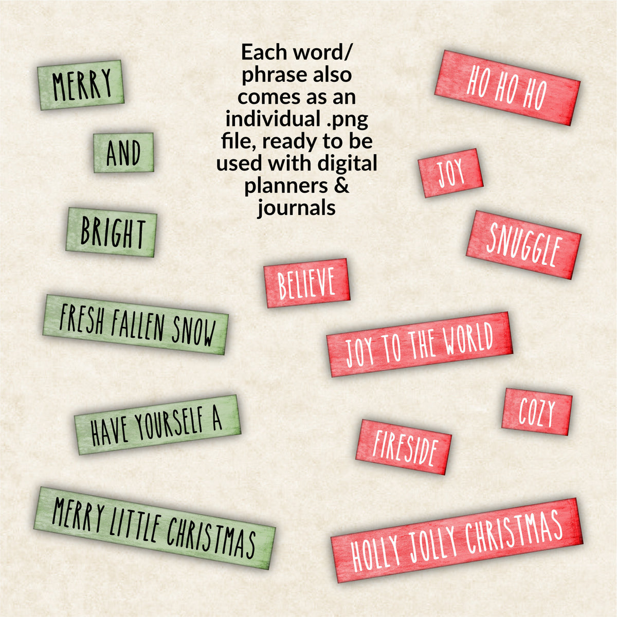 Printable Cozy Christmas Journal Words & Digital Stickers