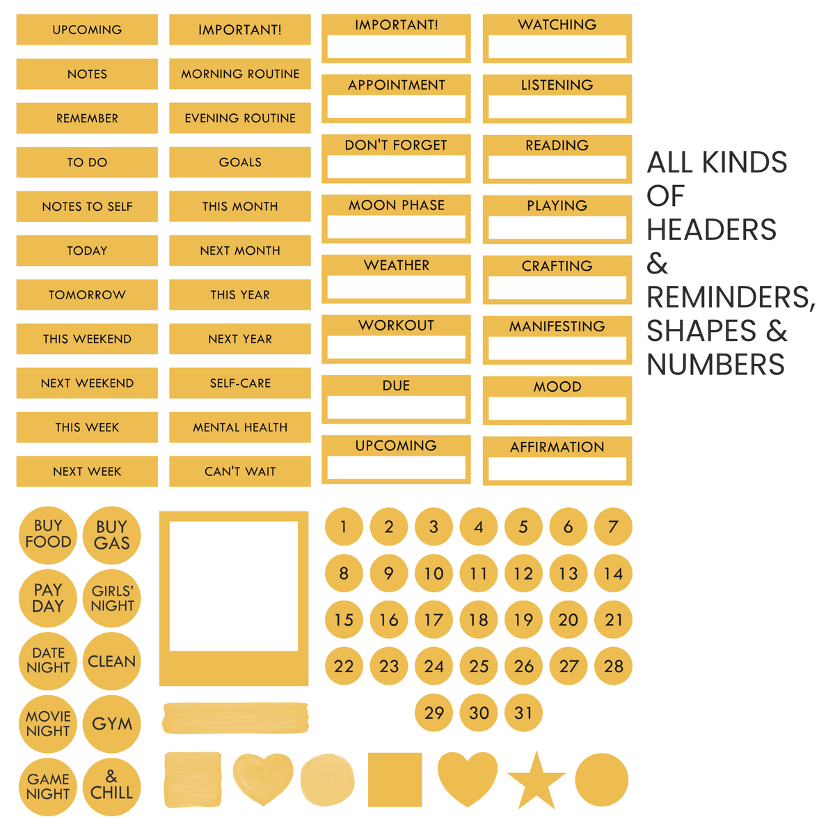 Golden (Warm Yellow) Digital Stickers