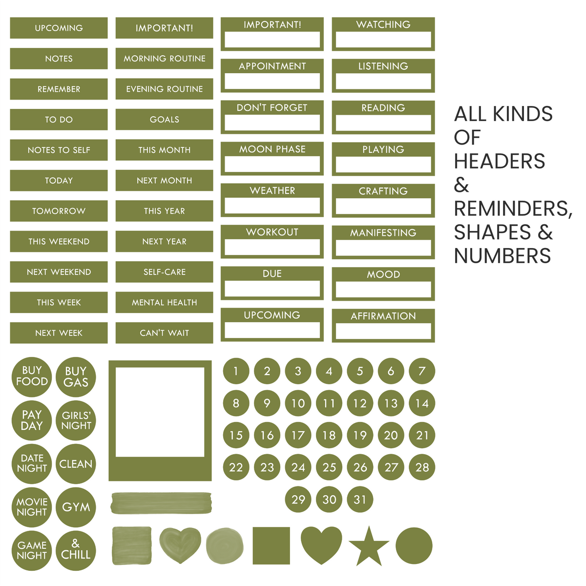 Fern (Olive Green) Digital Stickers