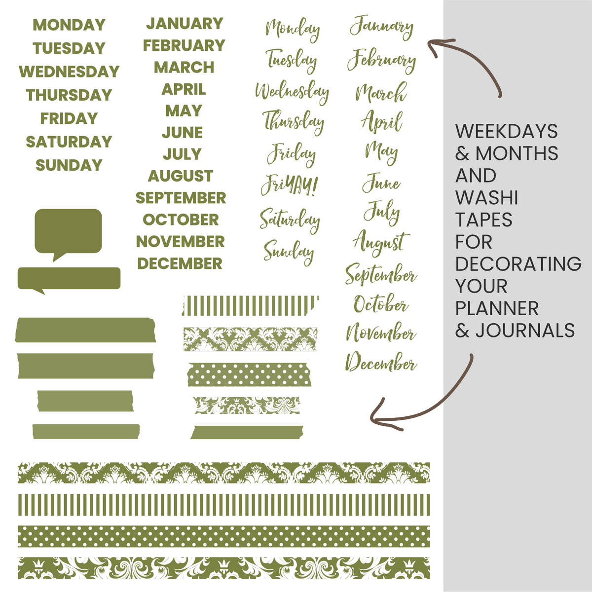 Fern (Olive Green) Digital Stickers