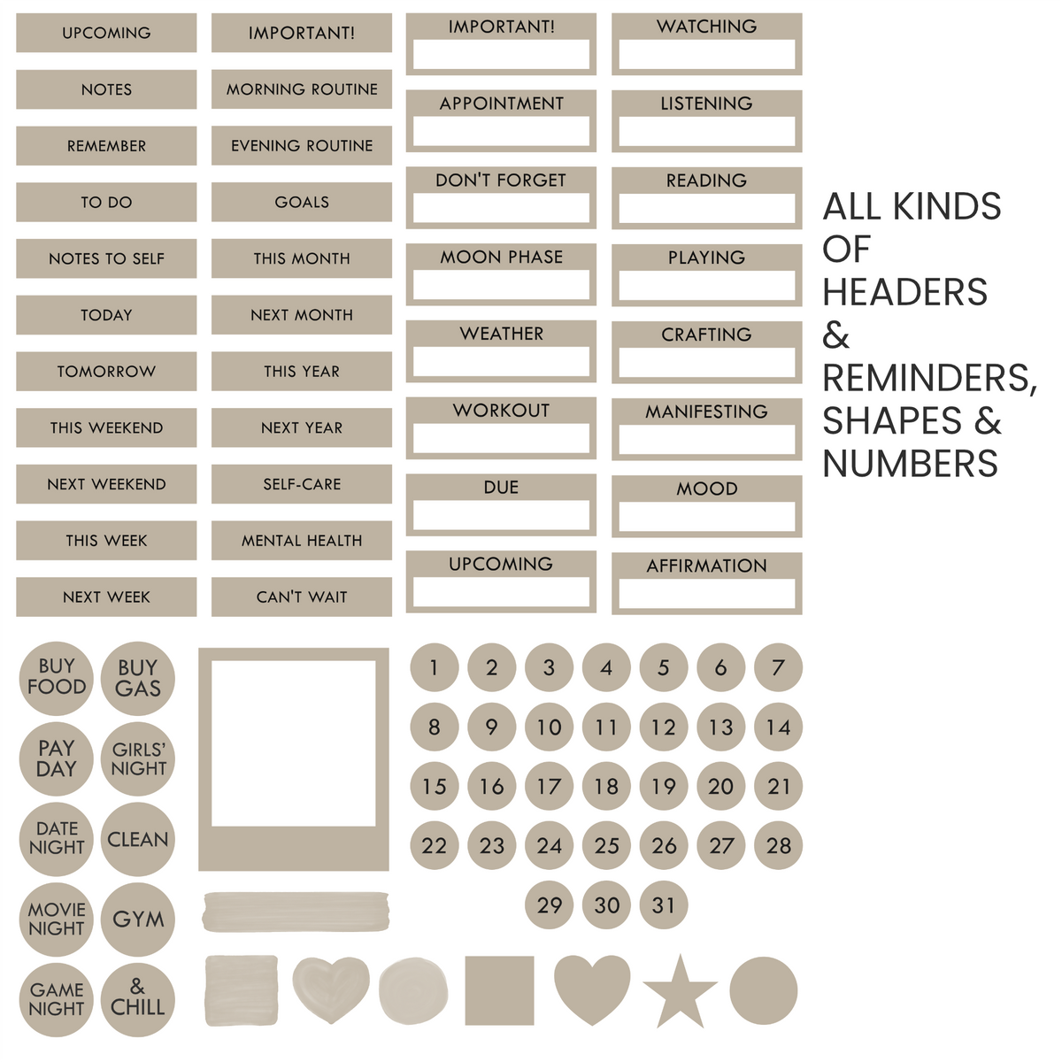 Taupe Digital Stickers