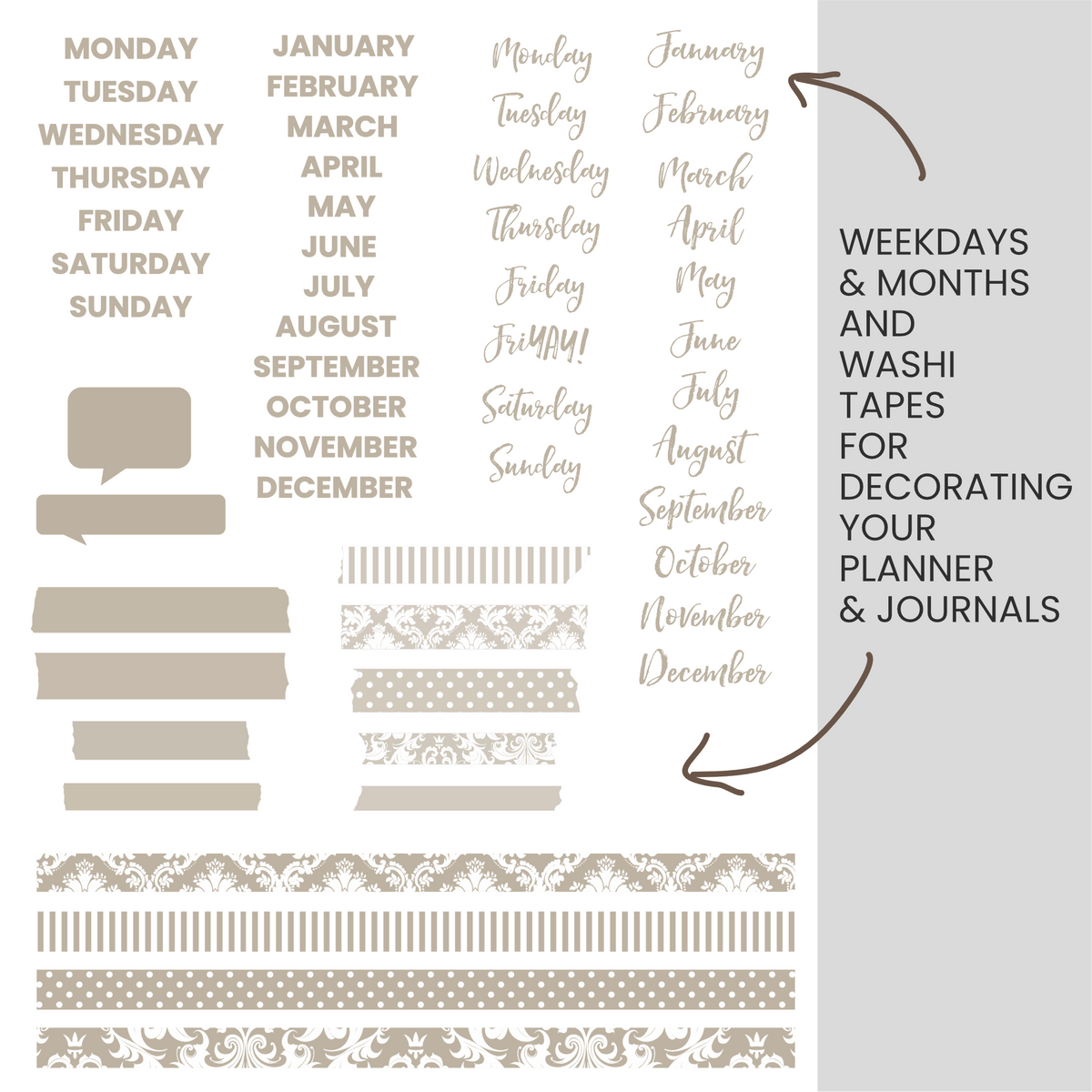 Taupe Digital Stickers