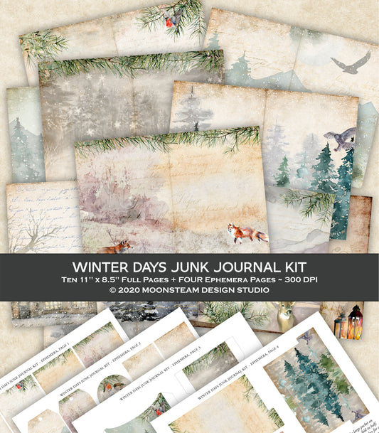 Winter Days Junk Journal Kit – Printable Pages & Ephemera