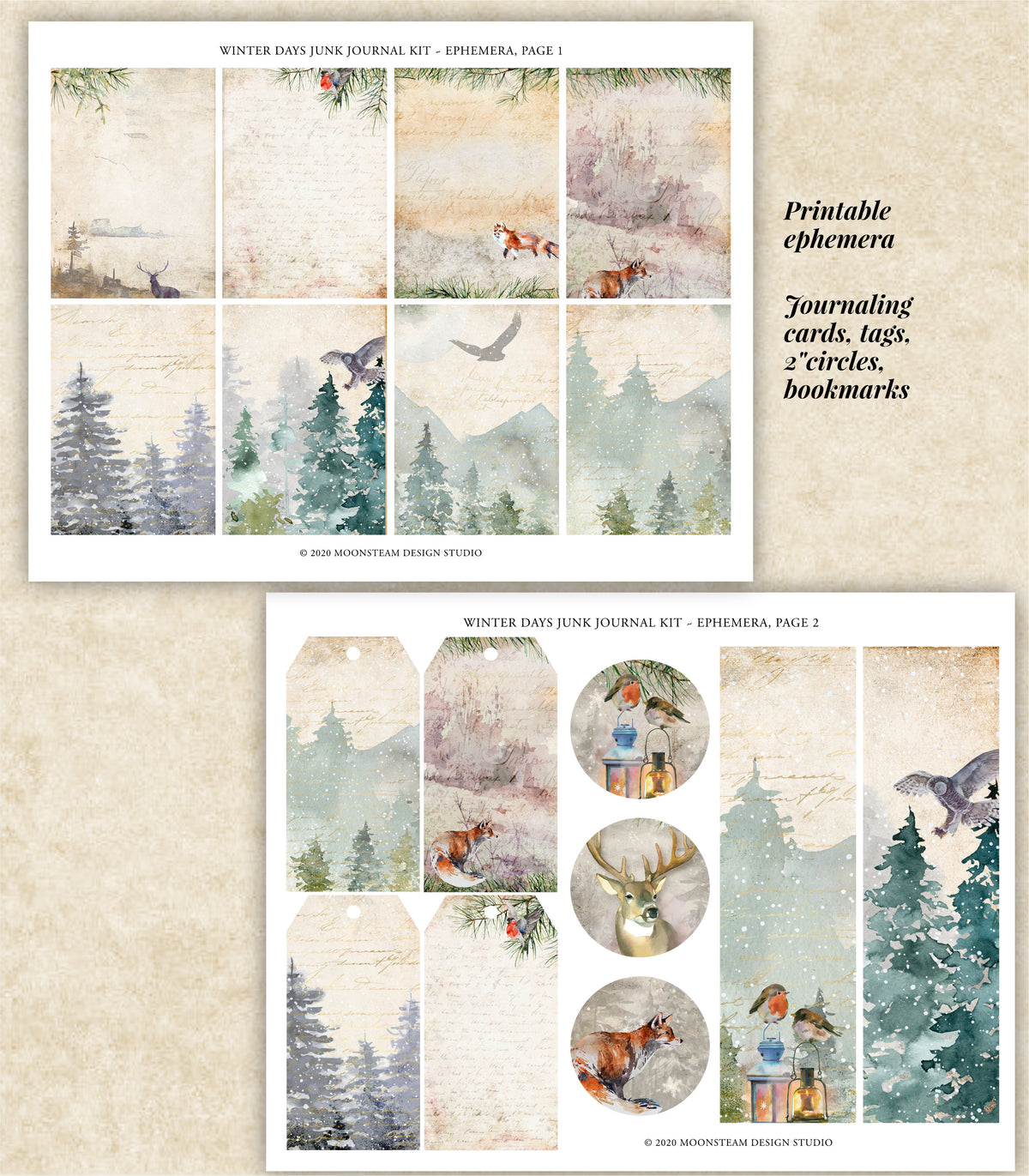 Winter Days Junk Journal Kit – Printable Pages & Ephemera