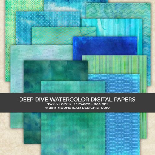 Deep Dive Watercolor Digital Papers by Moonsteam Design Studio