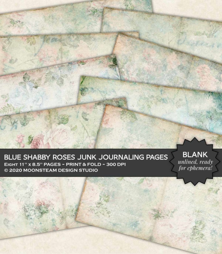 Blue Shabby Roses Junk Journal Pages