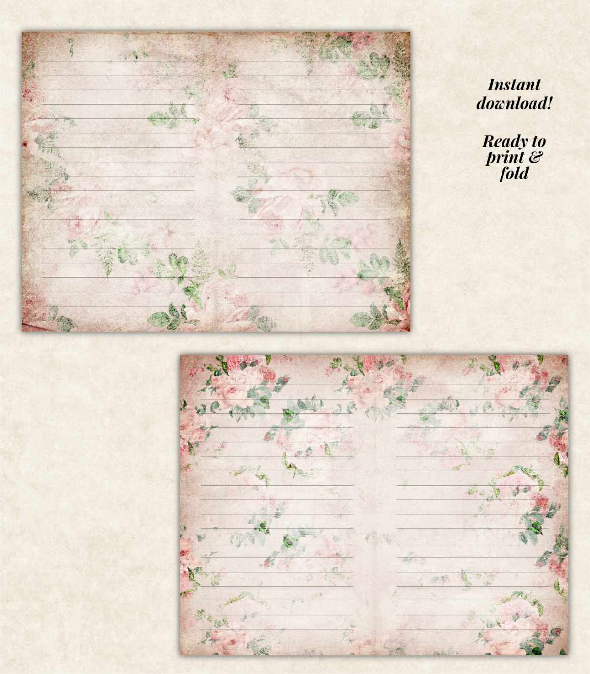 Pink Shabby Roses Lined Junk Journal Pages - Image 2