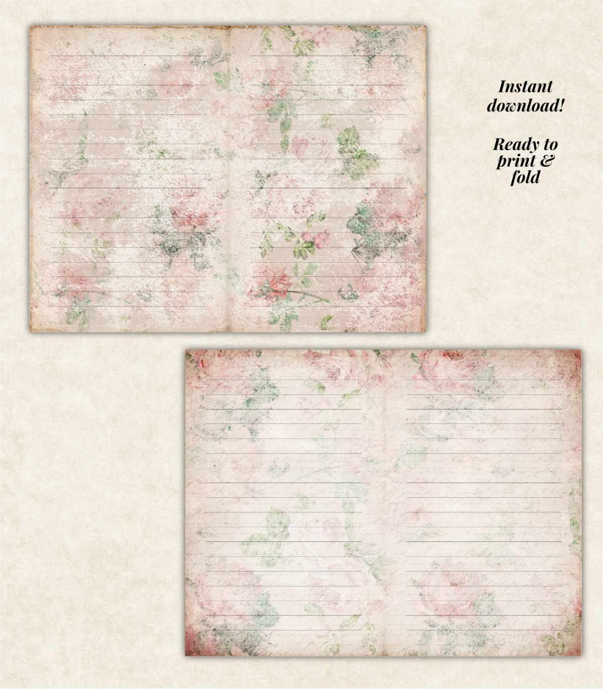 Pink Shabby Roses Lined Junk Journal Pages - Image 4