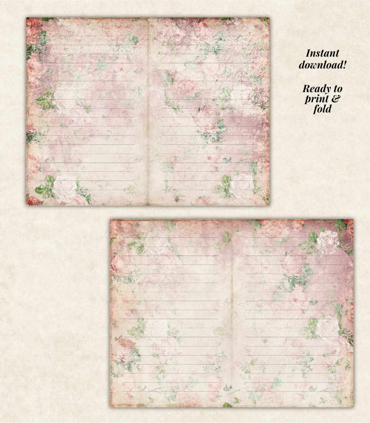 Pink Shabby Roses Lined Junk Journal Pages - Image 5