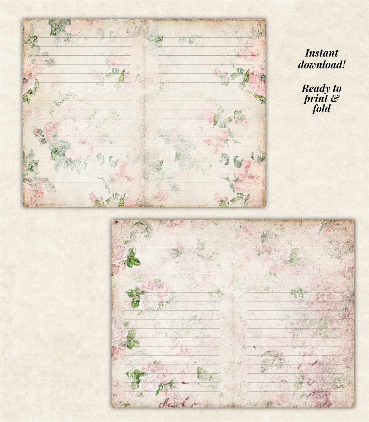 Pink Shabby Roses Lined Junk Journal Pages - Image 3