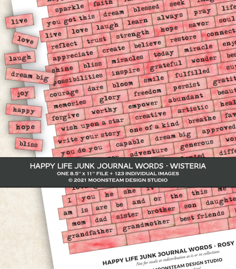 Happy Life Journal Words in Rosy Pink by Moonsteam Design Studio