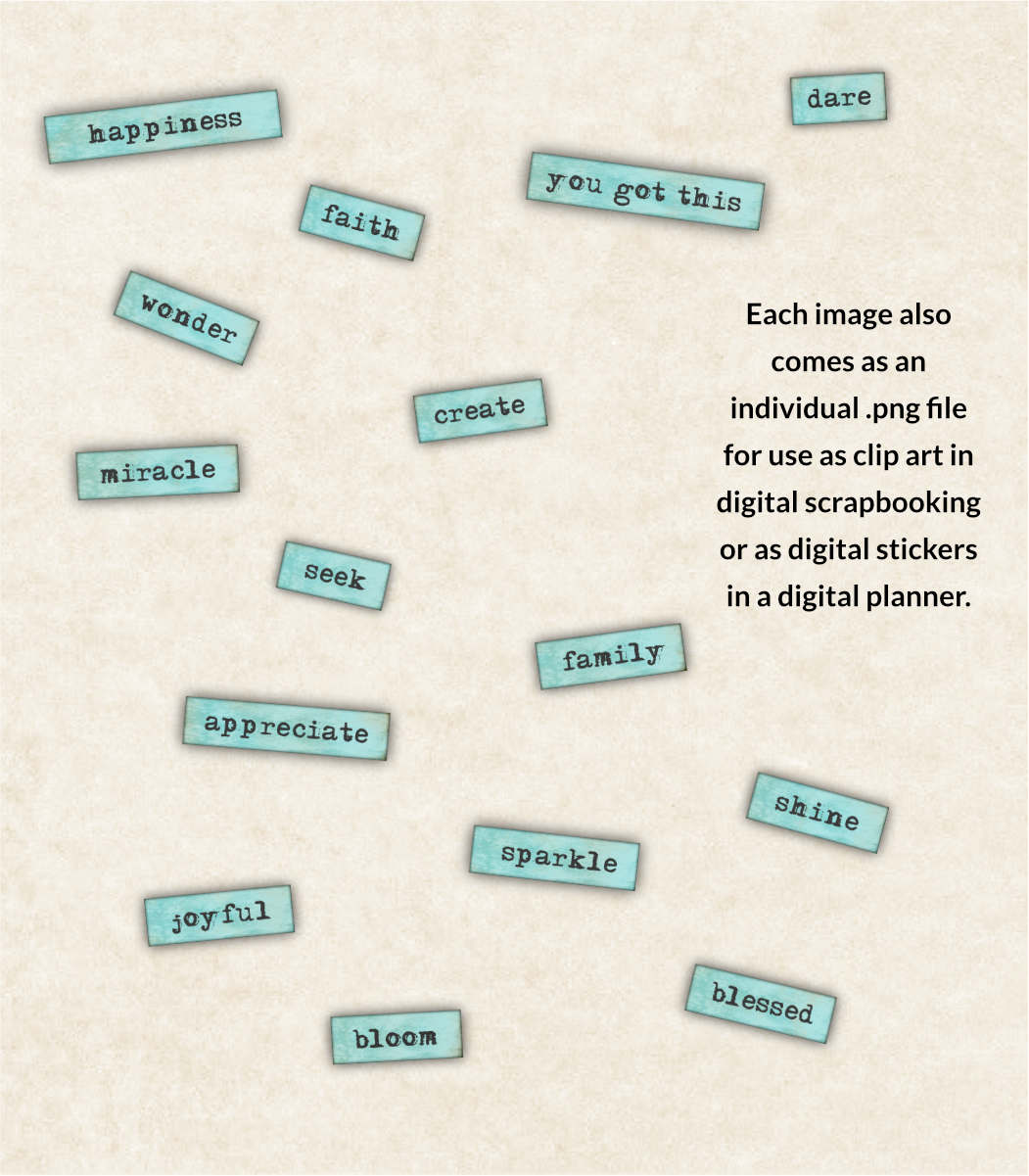 Happy Life Junk Journal Words in Robin's Egg Blue - detail 2