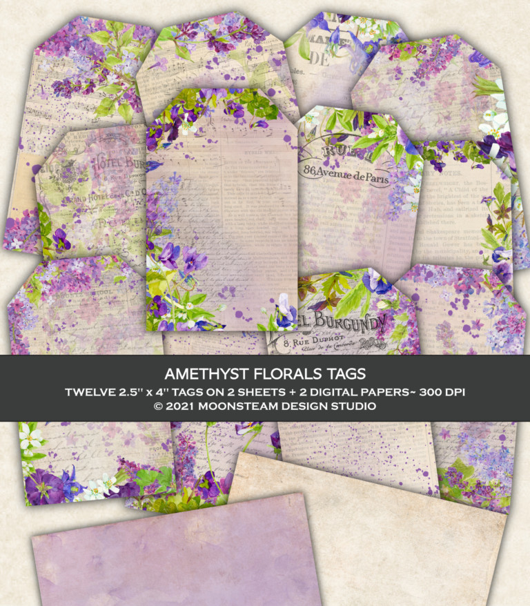 Amethyst Florals Tags by Moonsteam Design Studio