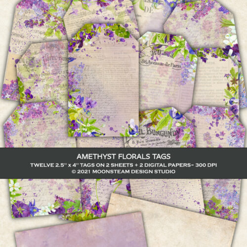 Amethyst Florals Tags by Moonsteam Design Studio