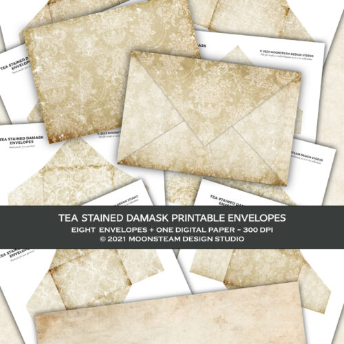 Tea Stained Damask Printable Envelopes by Moonsteam Design Studio