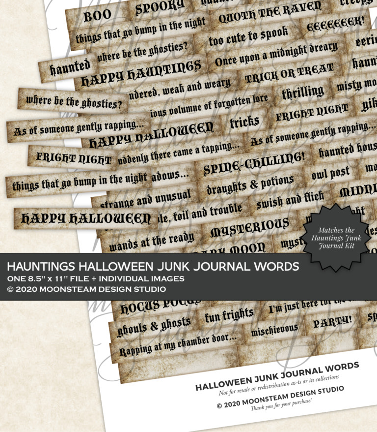 Halloween Junk Journal Words by Moonsteam Design Studio