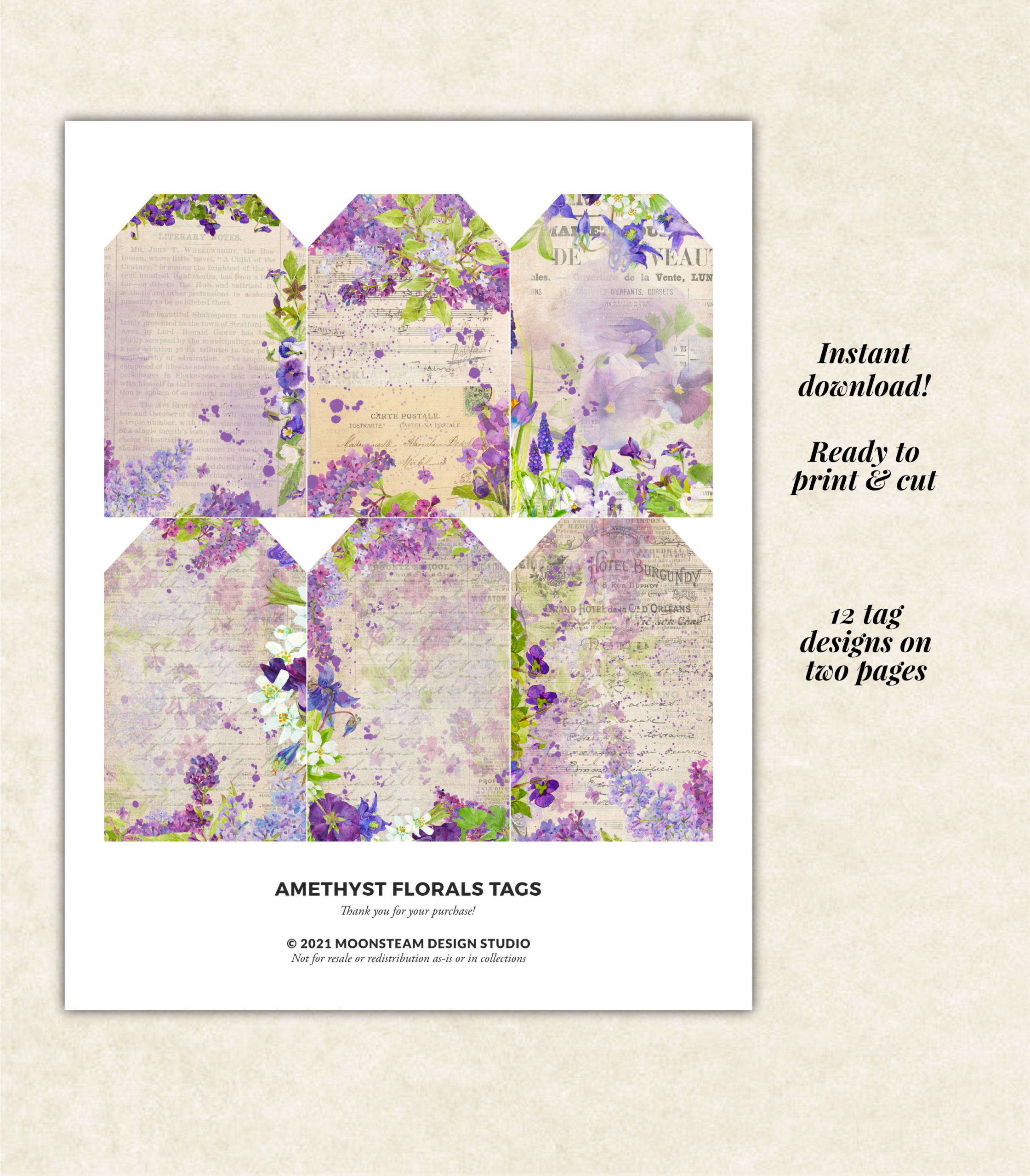 Amethyst Florals Printable Tags - Image 2