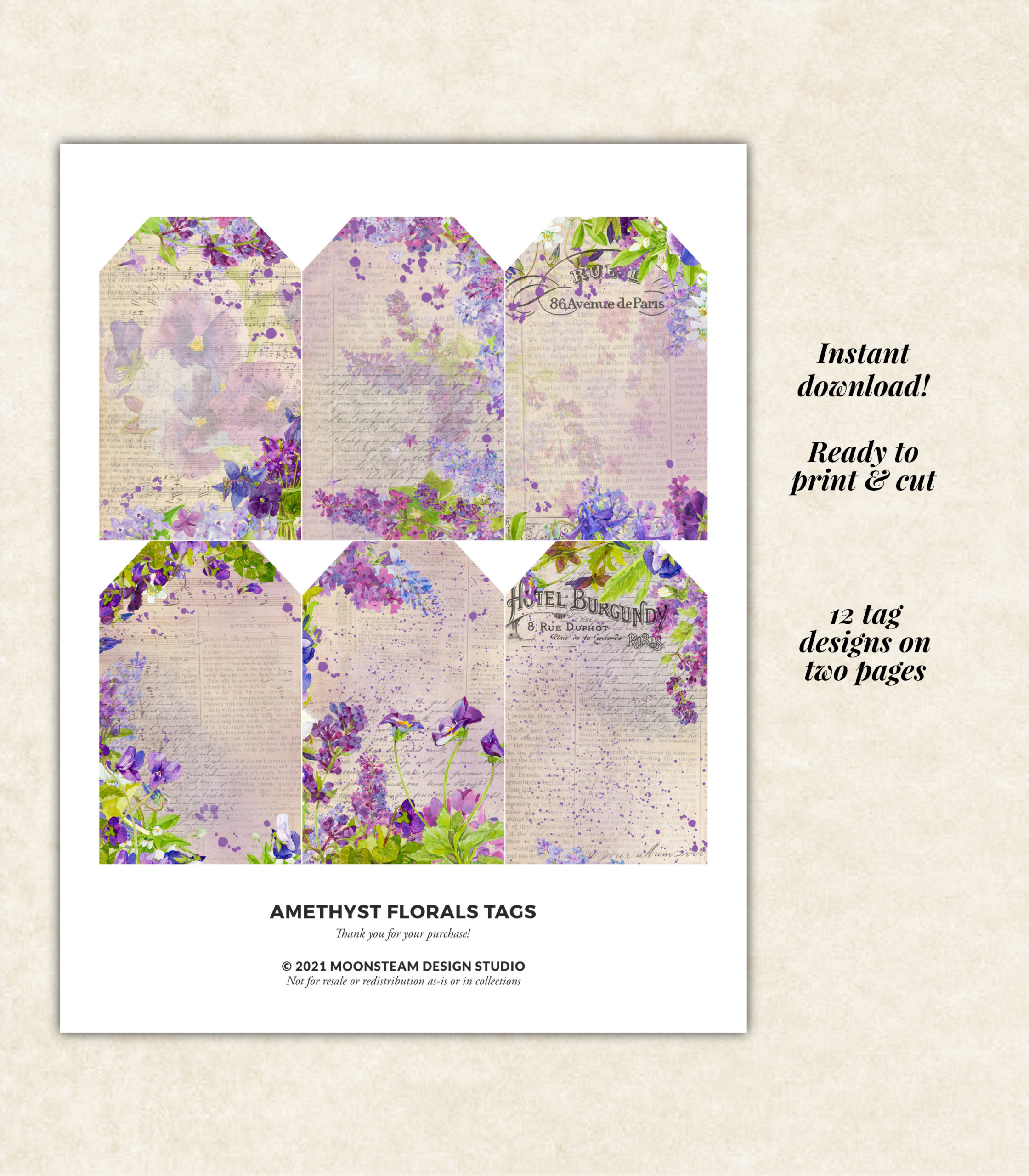 Amethyst Florals Printable Tags - Image 3