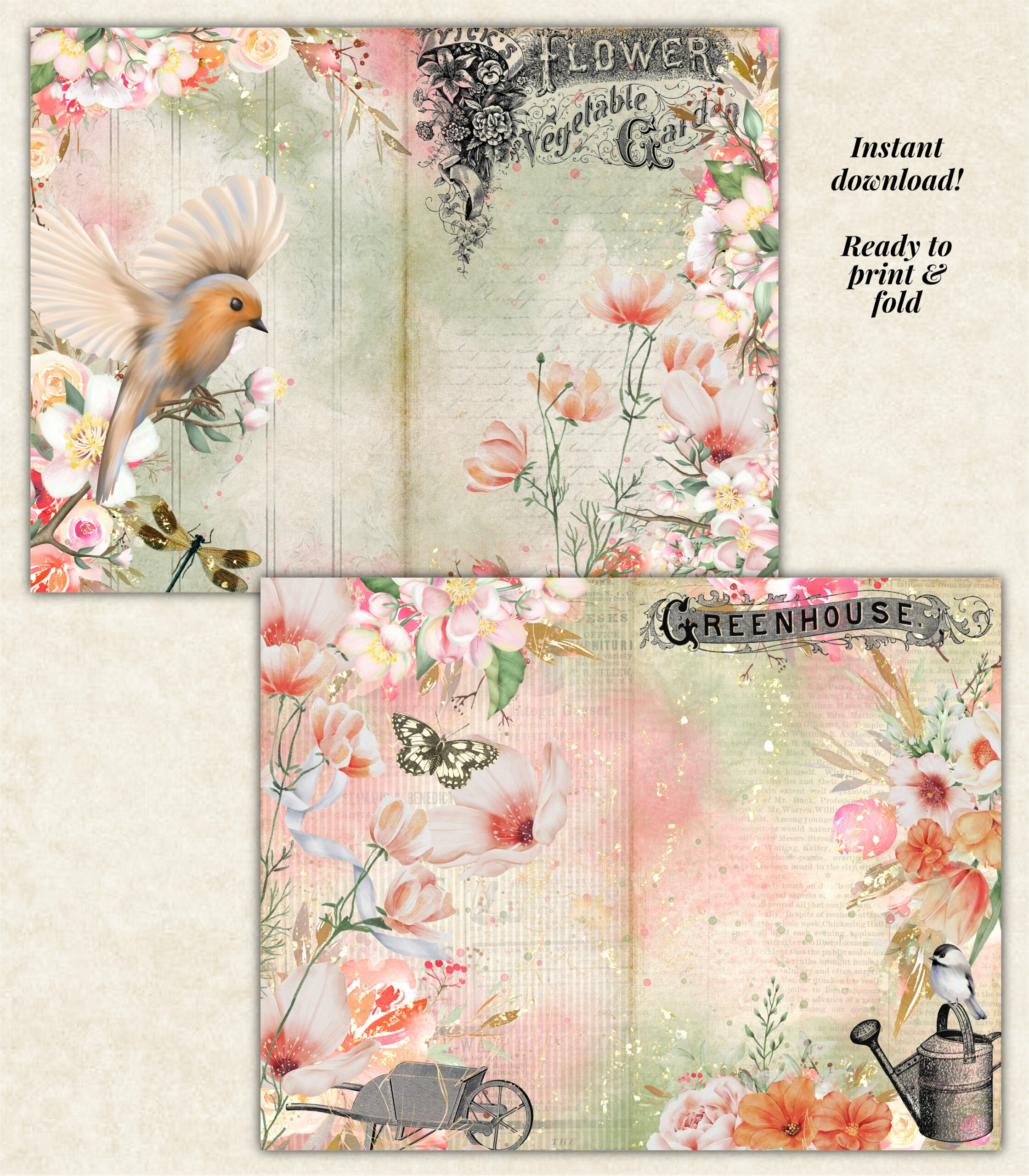 Whimsy Garden Junk Journal Pages by Moonsteam Design Studio