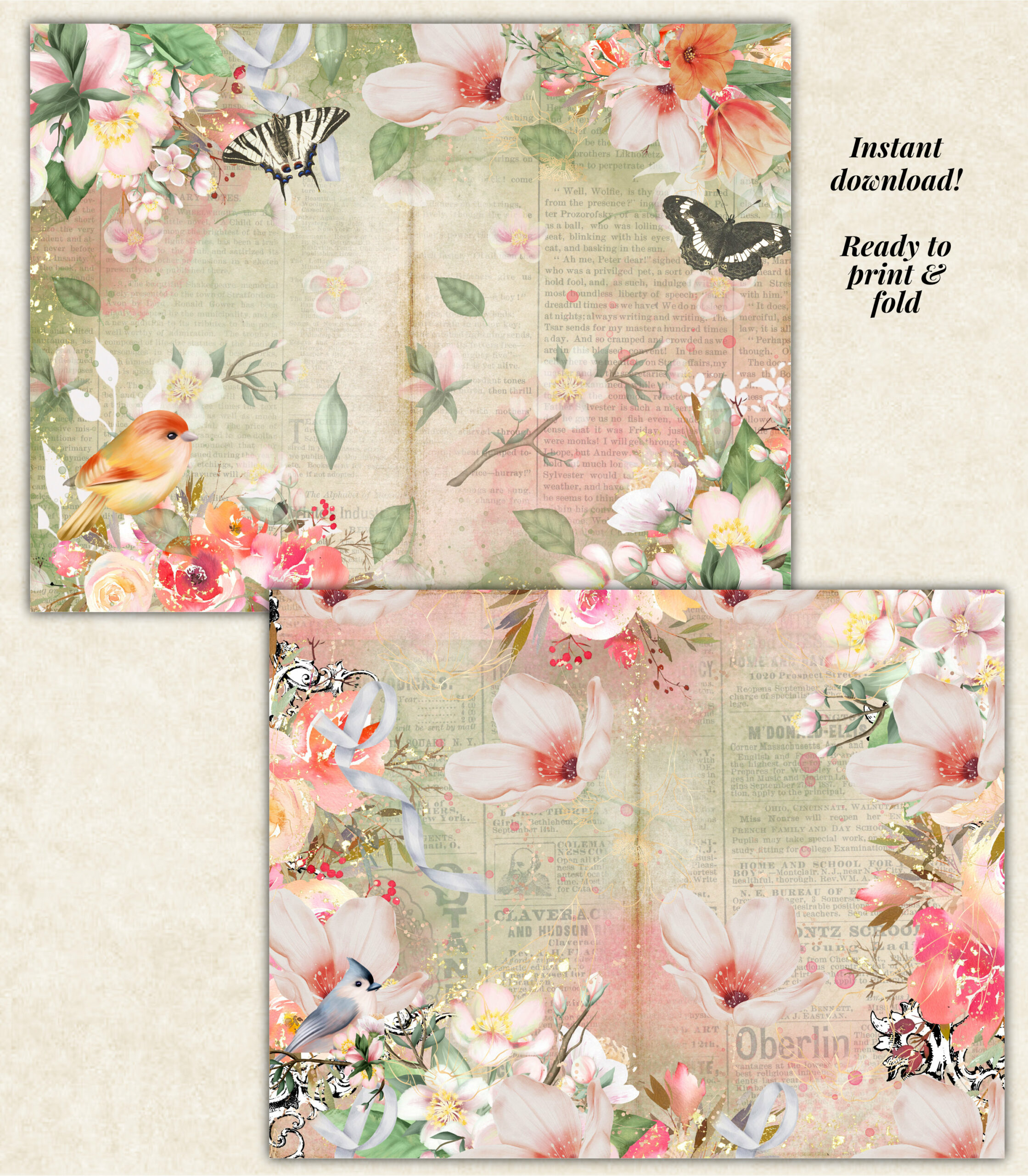 Whimsy Garden Junk Journal Pages by Moonsteam Design Studio