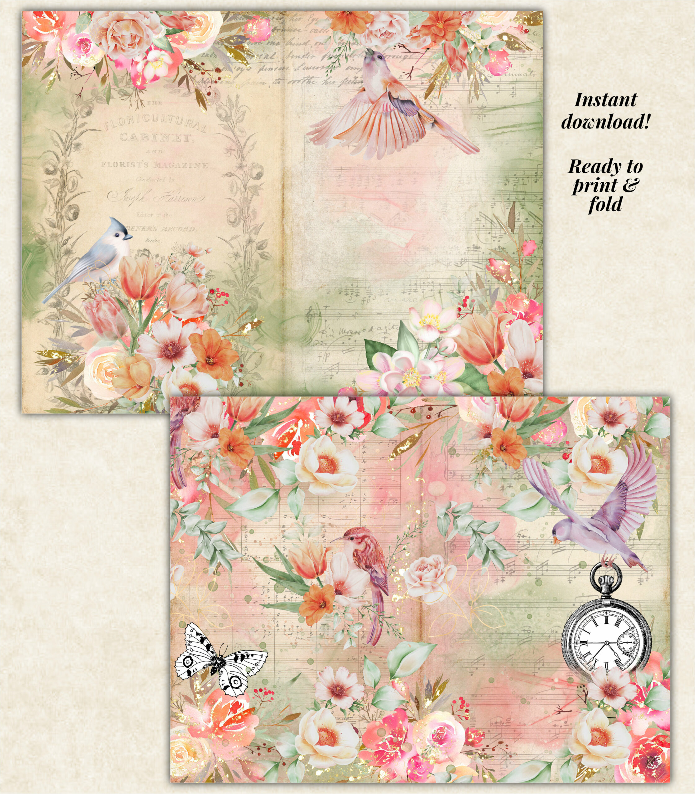 Whimsy Garden Junk Journal Pages by Moonsteam Design Studio