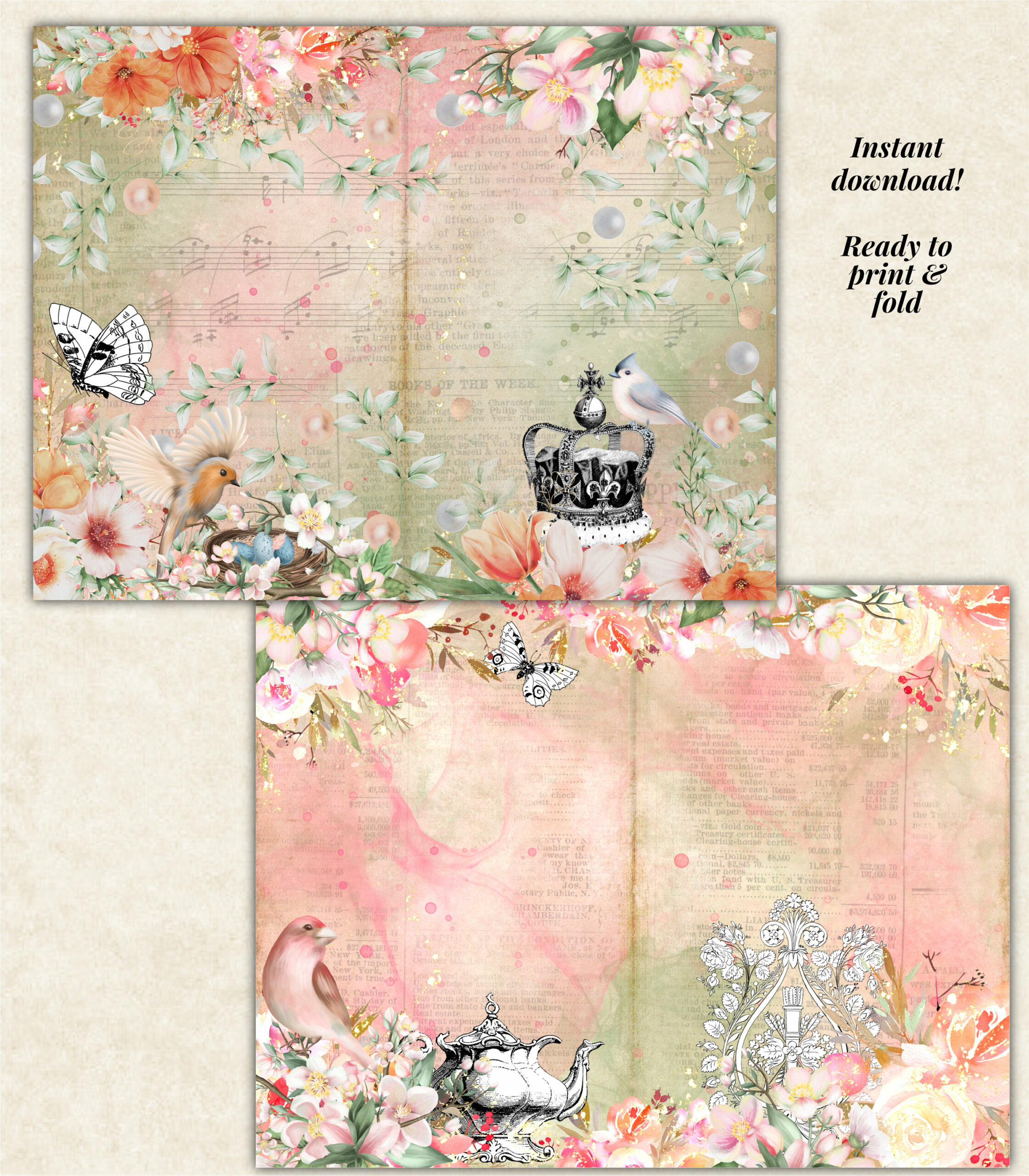 Whimsy Garden Junk Journal Pages by Moonsteam Design Studio