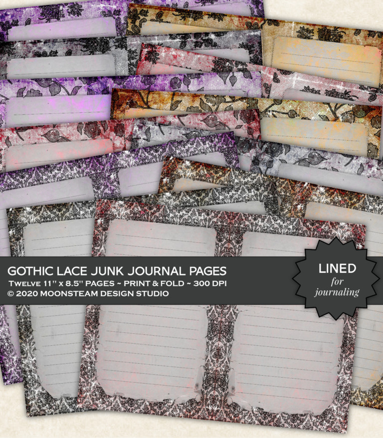 Gothic Lace Lined Journal Pages by Moonsteam Design Studio