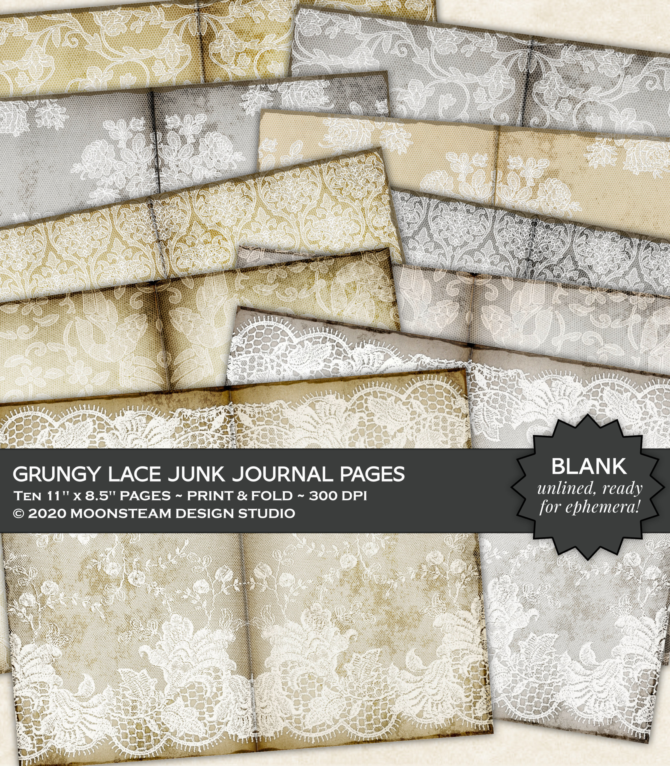 Grungy Lace Journal Pages by Moonsteam Design Studio