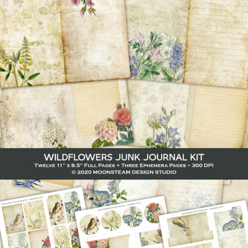 Vintage Wildflowers Junk Journal Kit by Moonsteam Design Studio