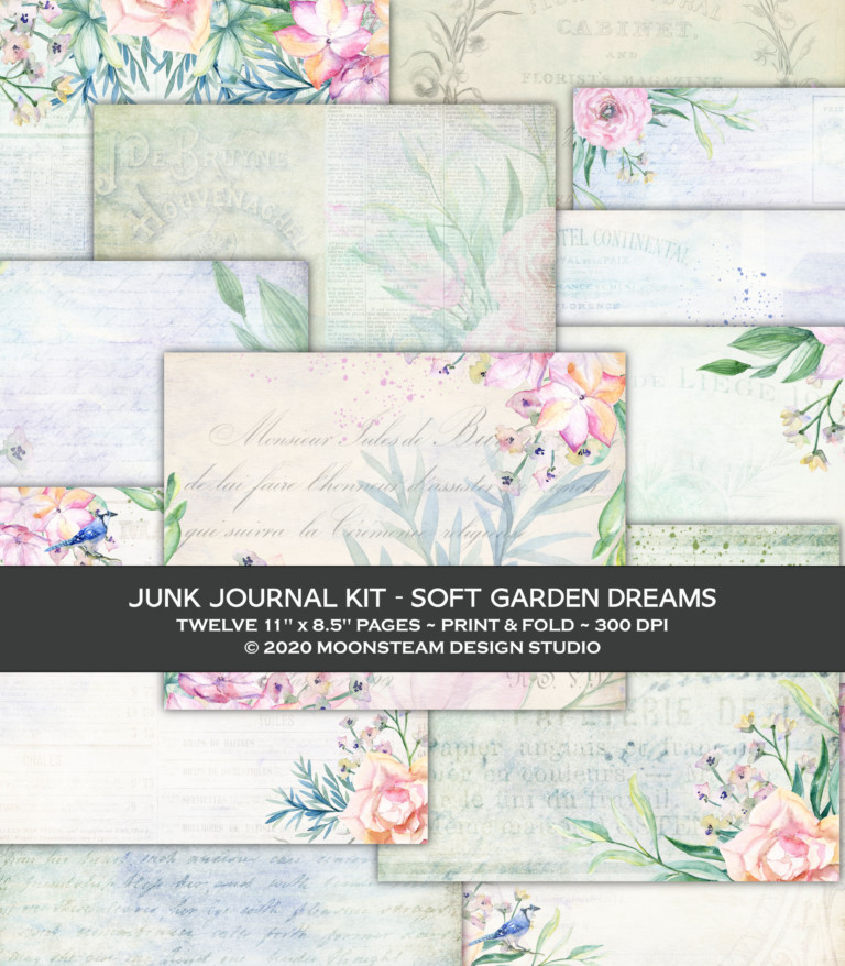 Soft Garden Dreams Junk Journal Pages by Moonsteam Design Studio
