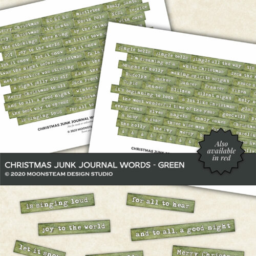 Christmas Journal Words in Green by Moonsteam Design Studio